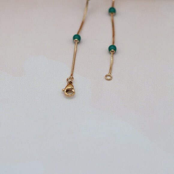 "Rose Gold Necklace with Green Beads Subtle Pop of Color, XPNL0139 - Picture 9 of 12